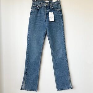ZARA | (NWT) MID RISE SPLIT SLIT STRAIGHT JEANS MEDIUM BLUE WASH 8727/238/485